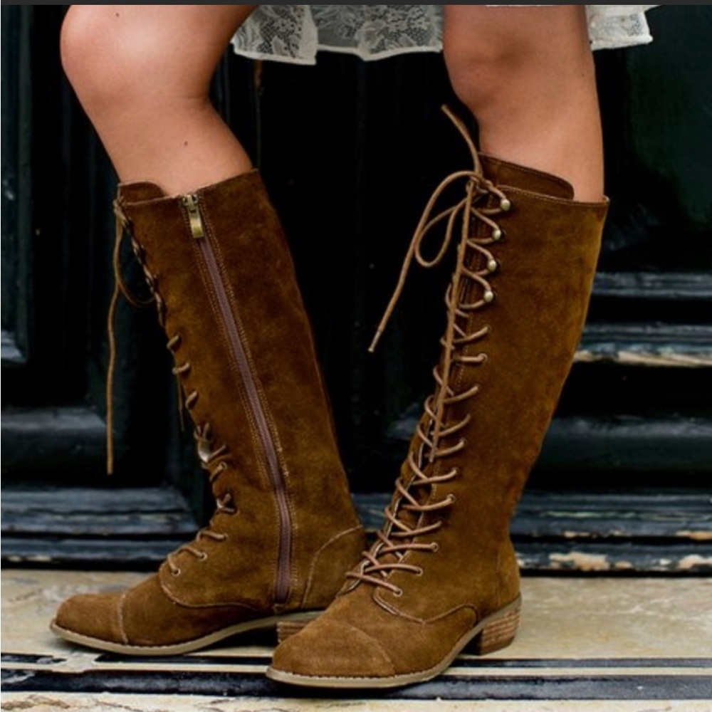 Girls Joyfolie brown Velvet indy combat boot size 3y